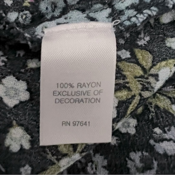 J. Jill Navy Spring Floral Print Button Down Rayon Long Sleeve Tunic Blouse - Picture 14 of 14